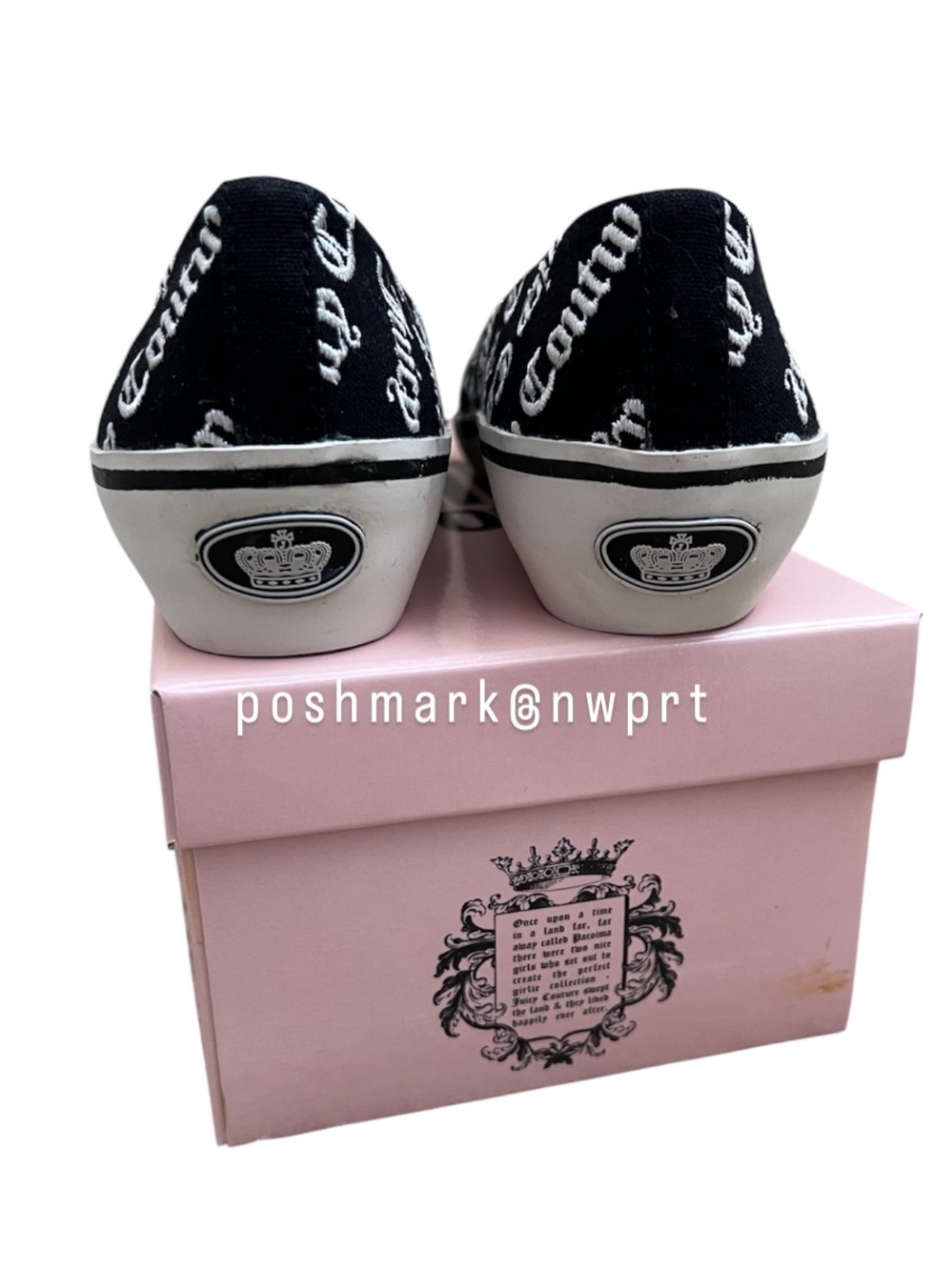 JUICY COUTURE Sonia Canvas Ballet Flat Angel Embroidery Black White 6.5 Box - Picture 7 of 9